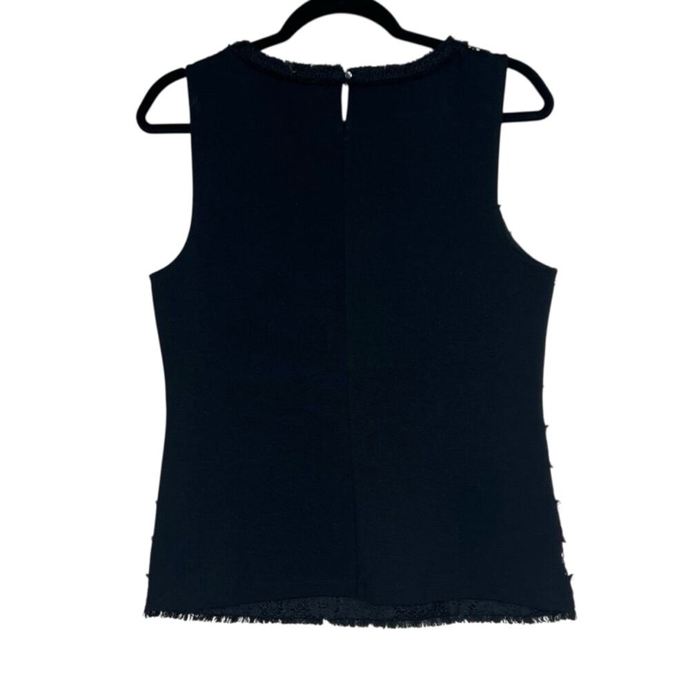 J Crew Fringy Tweed Lace Tank Top M Black Nude Eyelash Fringe Trim Blouse Career - Picture 2 of 8